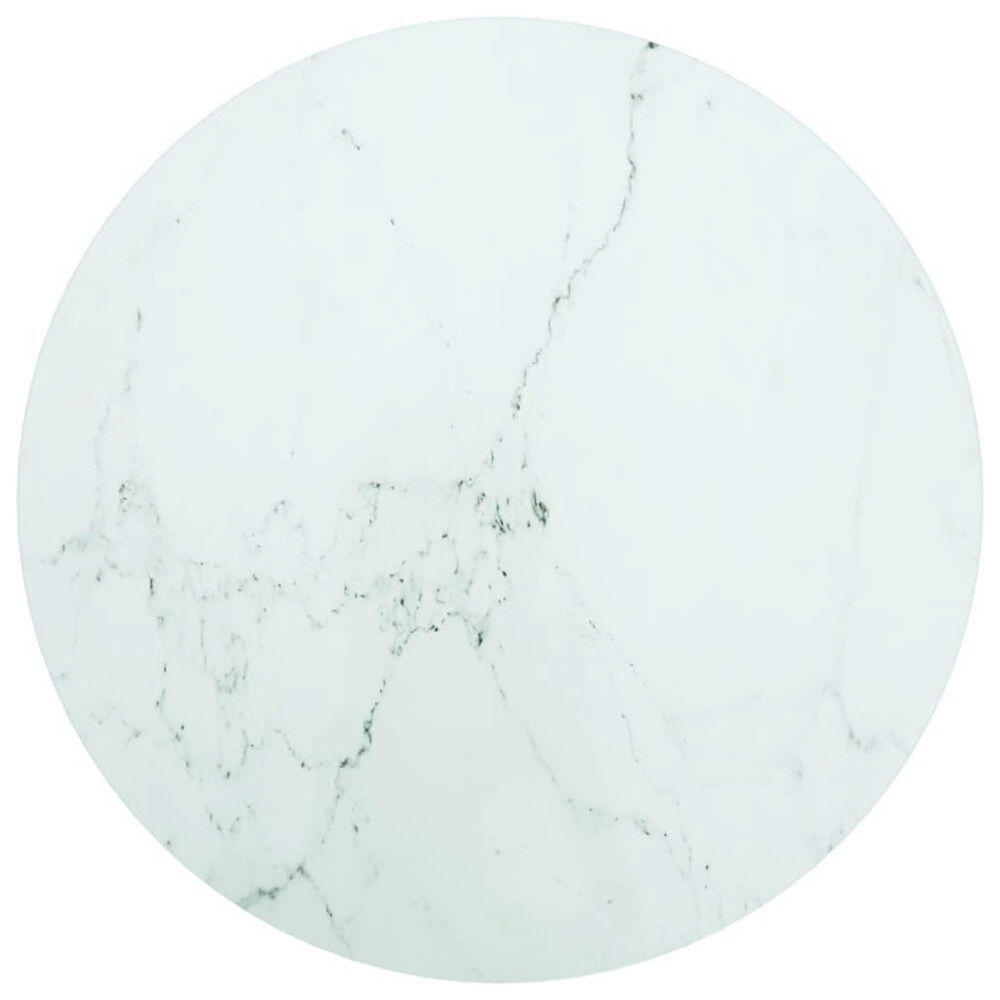 vidaXL Bordsskiva vit Ø60x0,8 cm härdat glas med marmortextur