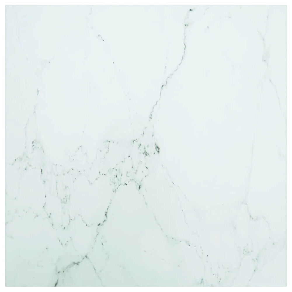vidaXL Bordsskiva vit 60x60 cm 6 mm härdat glas med marmortextur