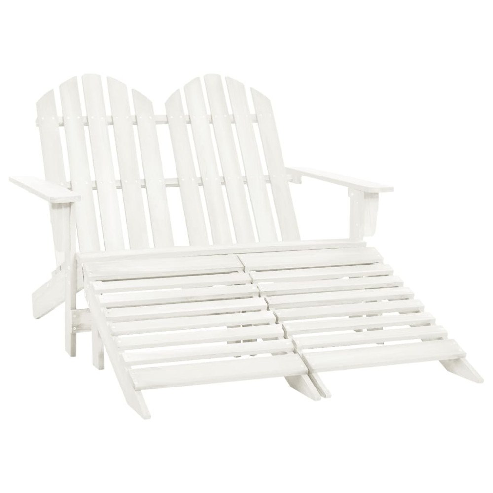 vidaXL Adirondackstol med fotpall 2-sits vit granträ