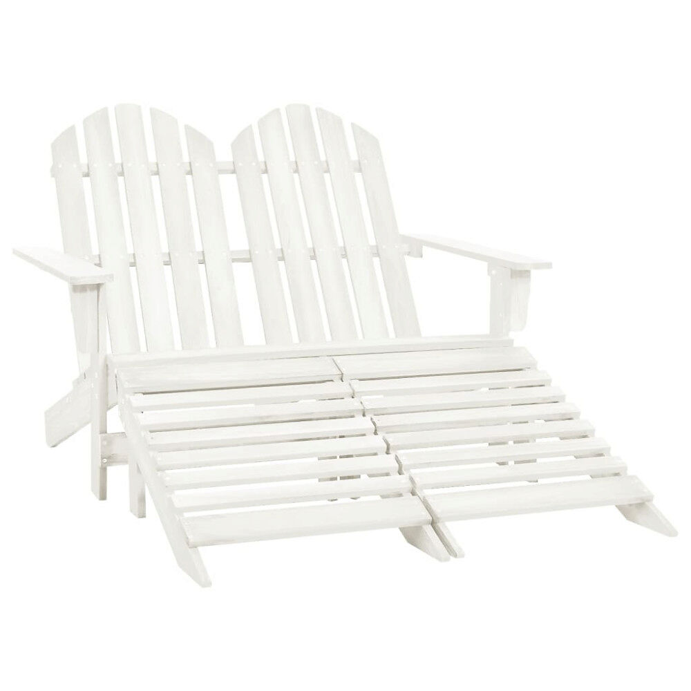 vidaXL Adirondackstol med fotpall 2-sits vit granträ