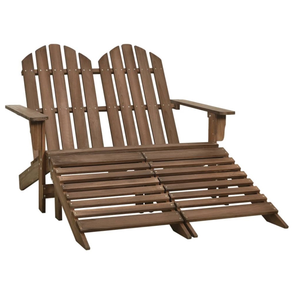 vidaXL Adirondackstol med fotpall 2-sits brun granträ