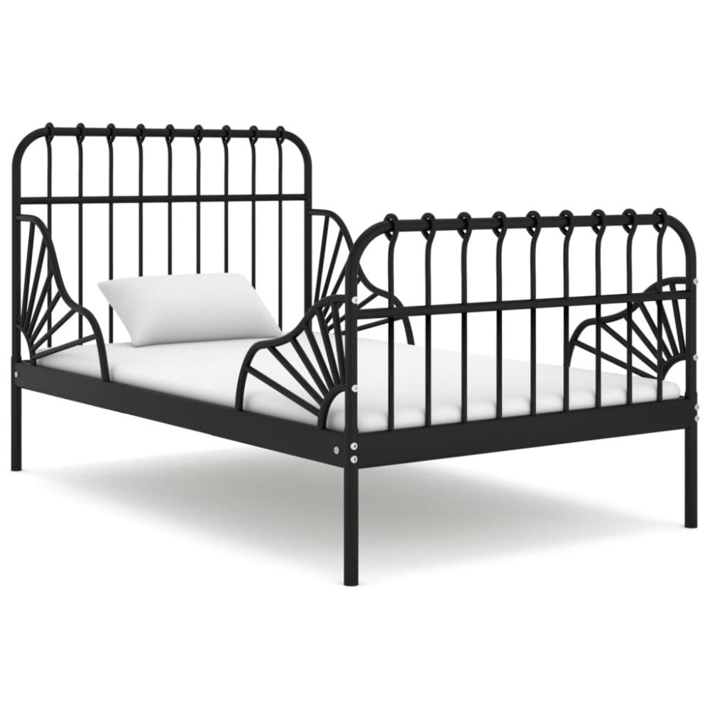 vidaXL Utdragbar sängram svart metall 80x130/200 cm