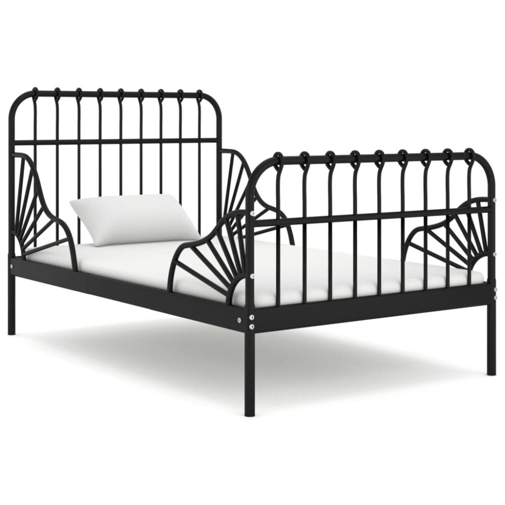 vidaXL Utdragbar sängram svart metall 80x130/200 cm
