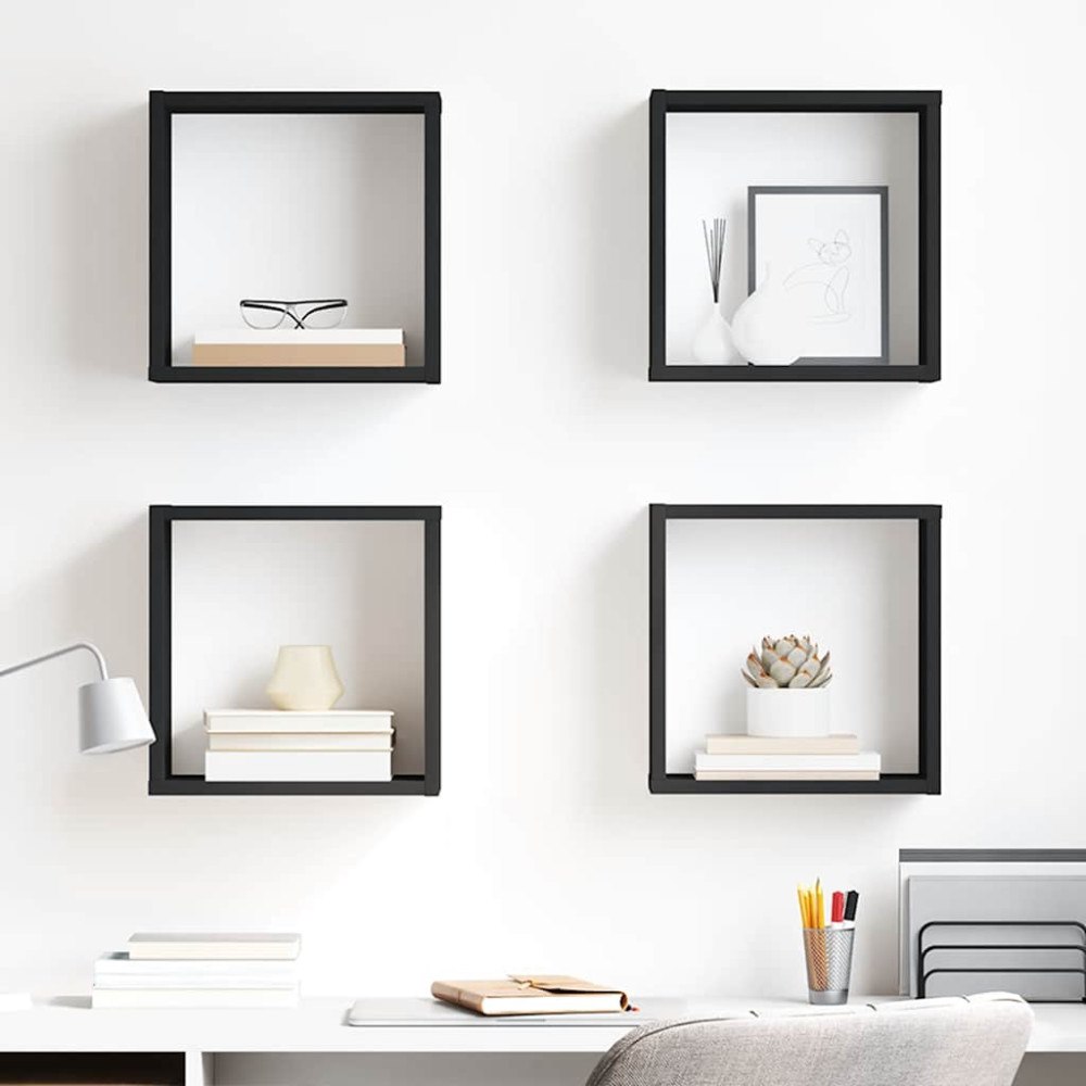 vidaXL Vägghylla kubformad 4 st svart 30x15x30 cm