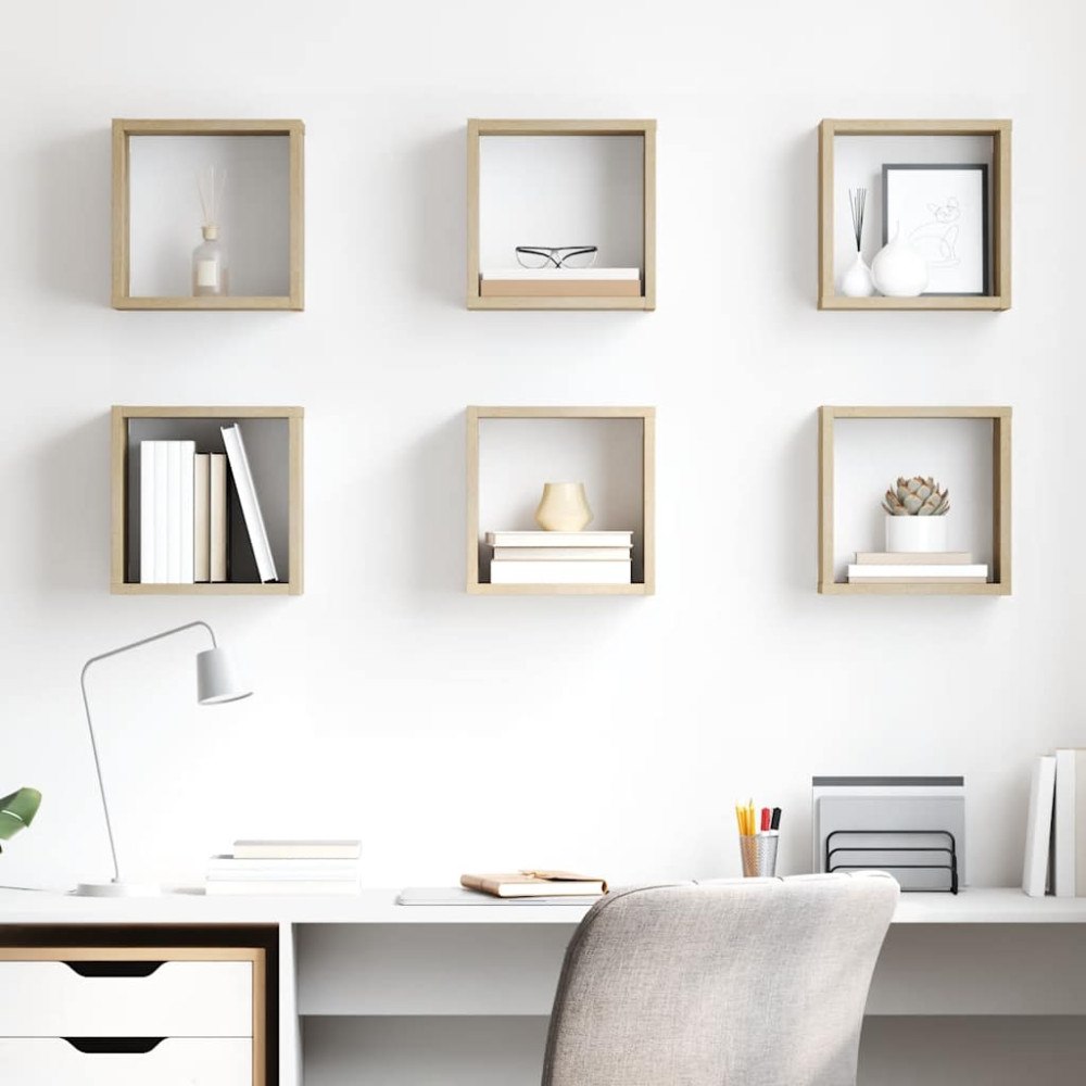 vidaXL Vägghylla kubformad 6 st sonoma-ek 26x15x26 cm