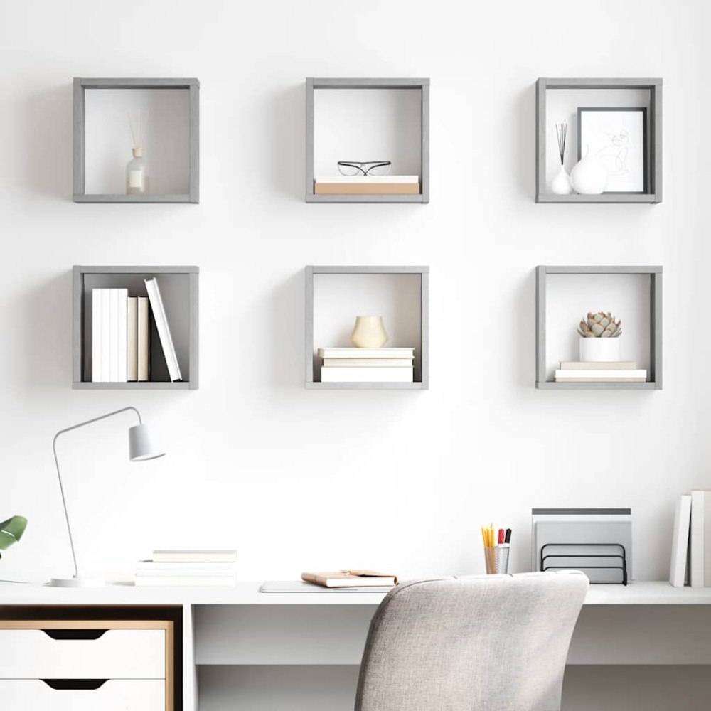 vidaXL Vägghylla kubformad 6 st betonggrå 26x15x26 cm