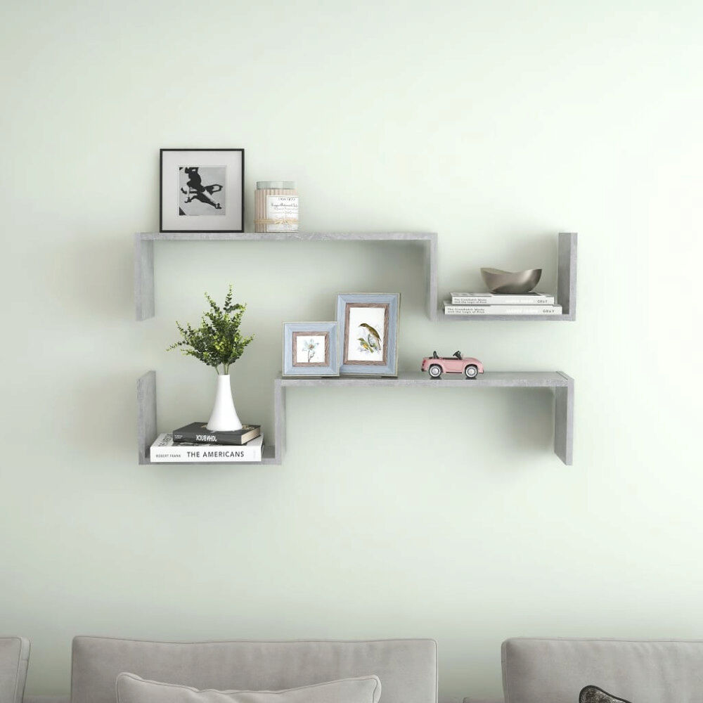 vidaXL Vägghyllor 2 st betonggrå 100x15x20 cm konstruerat trä
