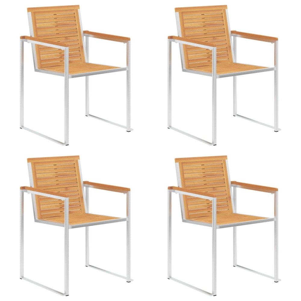 vidaXL Trädgårdsstolar 4 st massiv teak och rostfritt stål