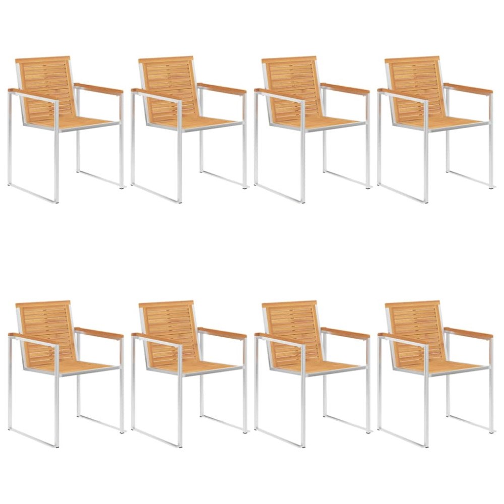 vidaXL Trädgårdsstolar 8 st massiv teak och rostfritt stål