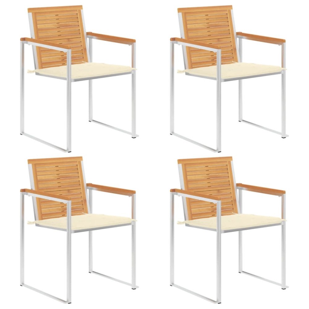 vidaXL Trädgårdsstolar med dynor 4 st massiv teak