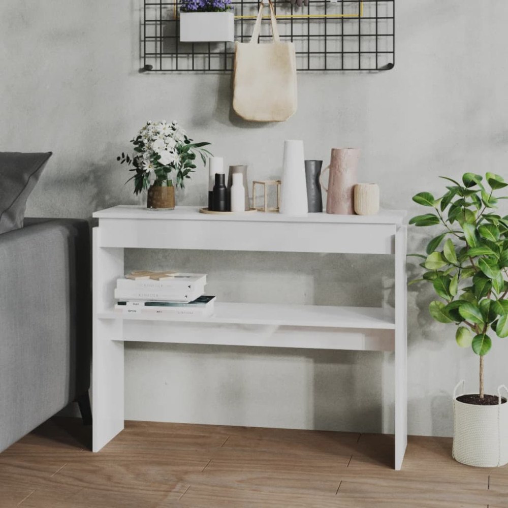 vidaXL Konsolbord vit högglans 102x30x80 cm konstruerat trä