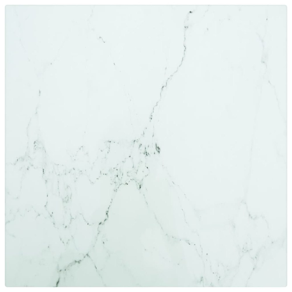 vidaXL Bordsskiva vit 30x30 cm 6 mm härdat glas med marmortextur