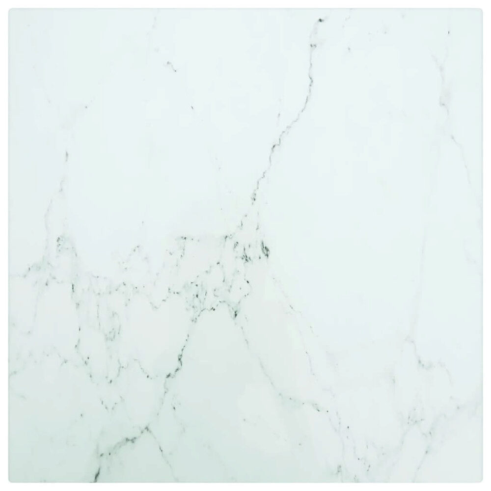 vidaXL Bordsskiva vit 30x30 cm 6 mm härdat glas med marmortextur