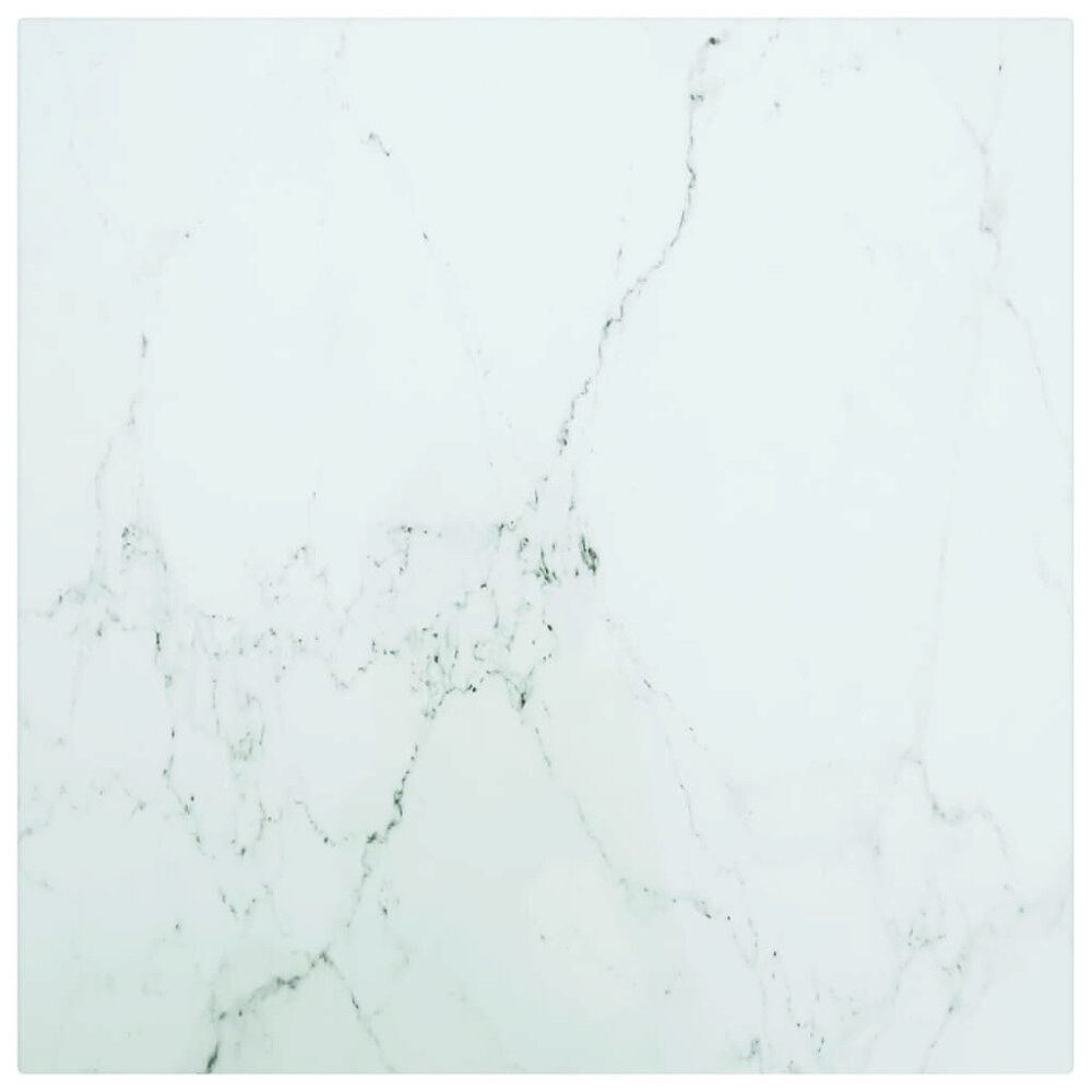 vidaXL Bordsskiva vit 40x40 cm 6 mm härdat glas med marmortextur