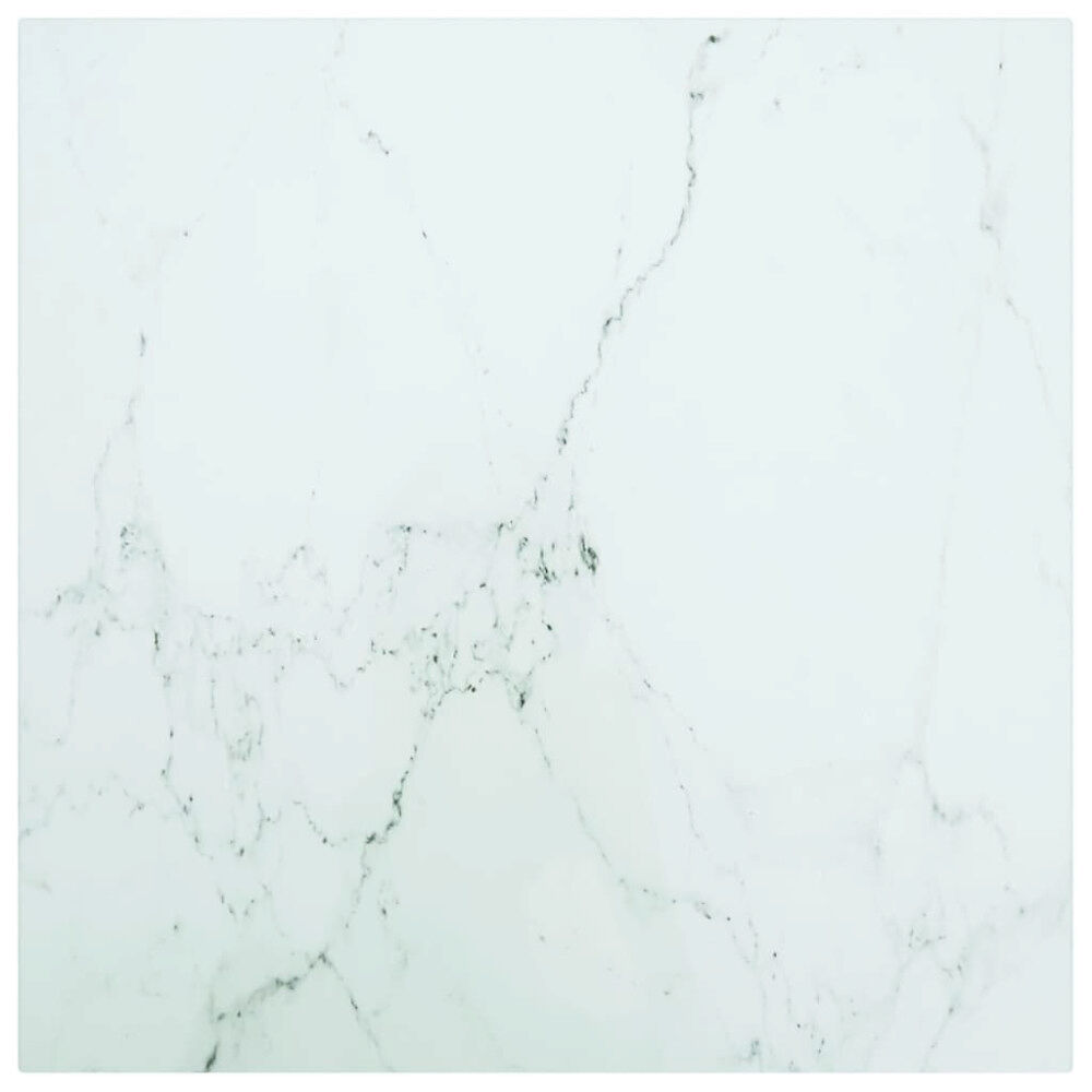 vidaXL Bordsskiva vit 50x50 cm 6 mm härdat glas med marmortextur