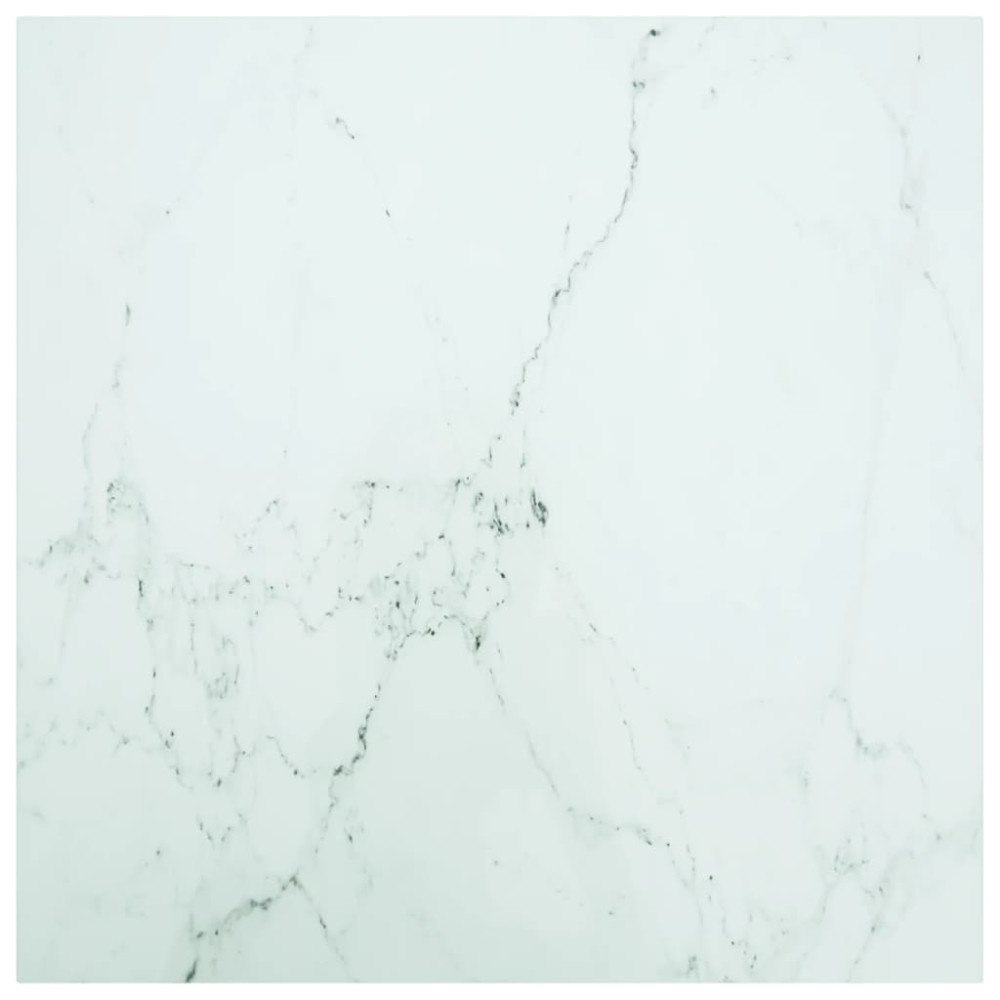 vidaXL Bordsskiva vit 80x80 cm 6 mm härdat glas med marmortextur