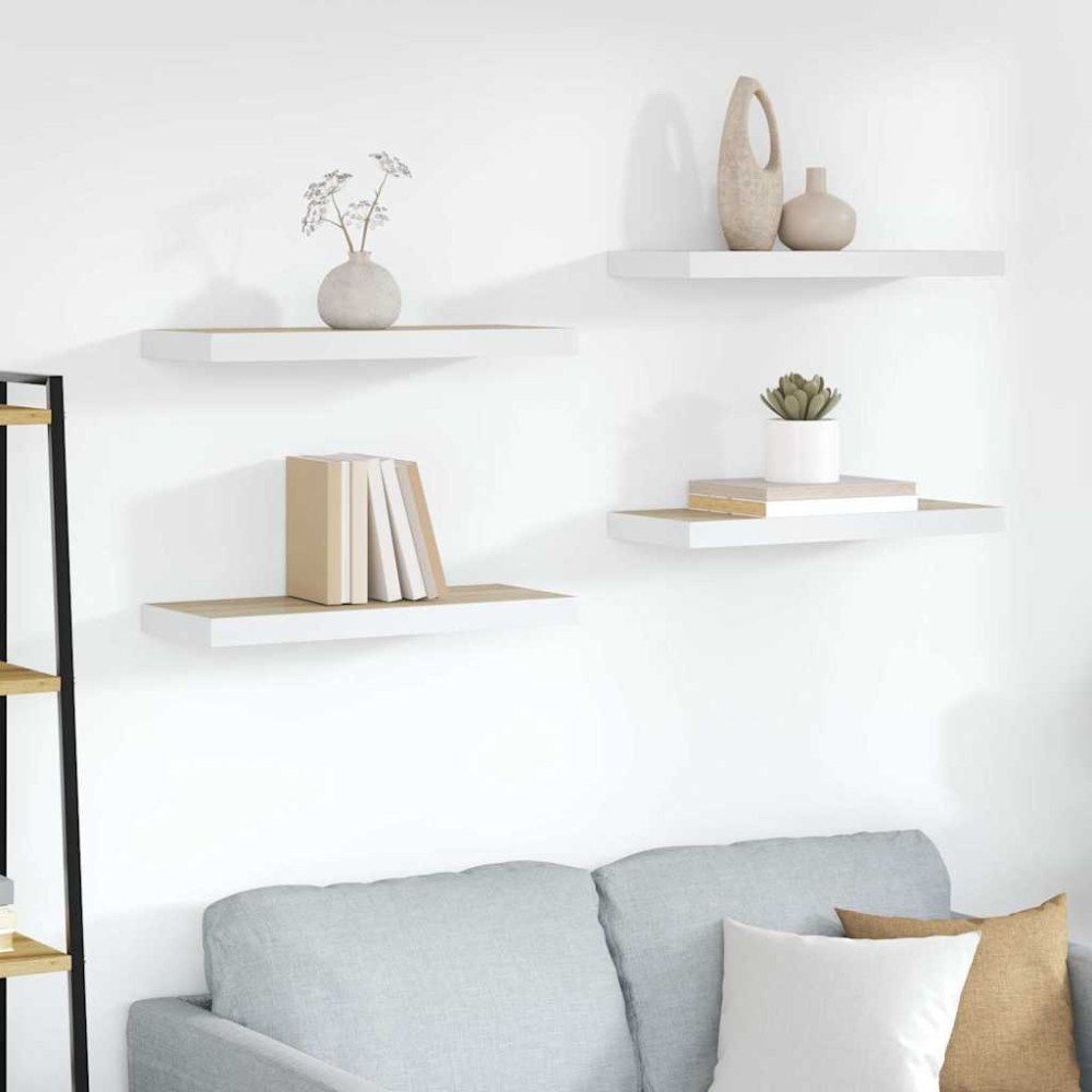 vidaXL Svävande vägghyllor 4 st ek och vit 60x23,5x3,8 cm MDF