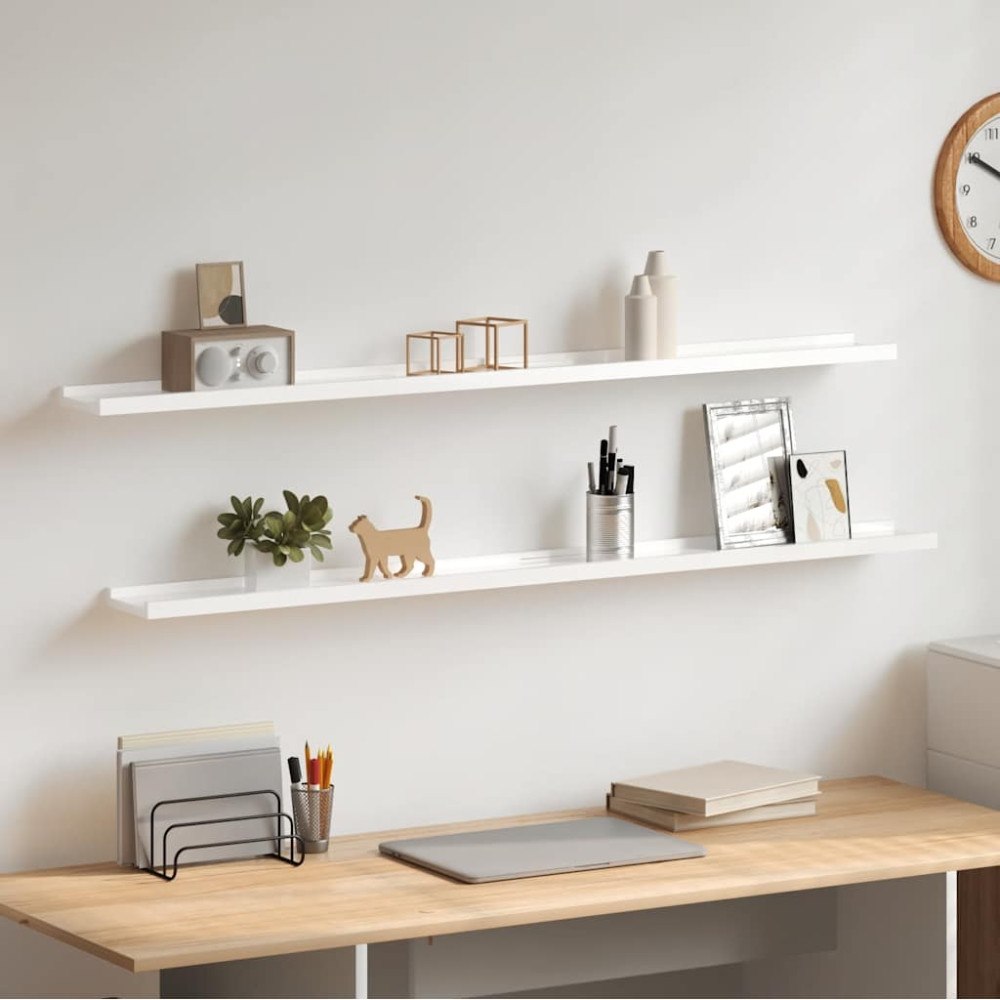 vidaXL Vägghyllor 2 st vit högglans 115x9x3 cm