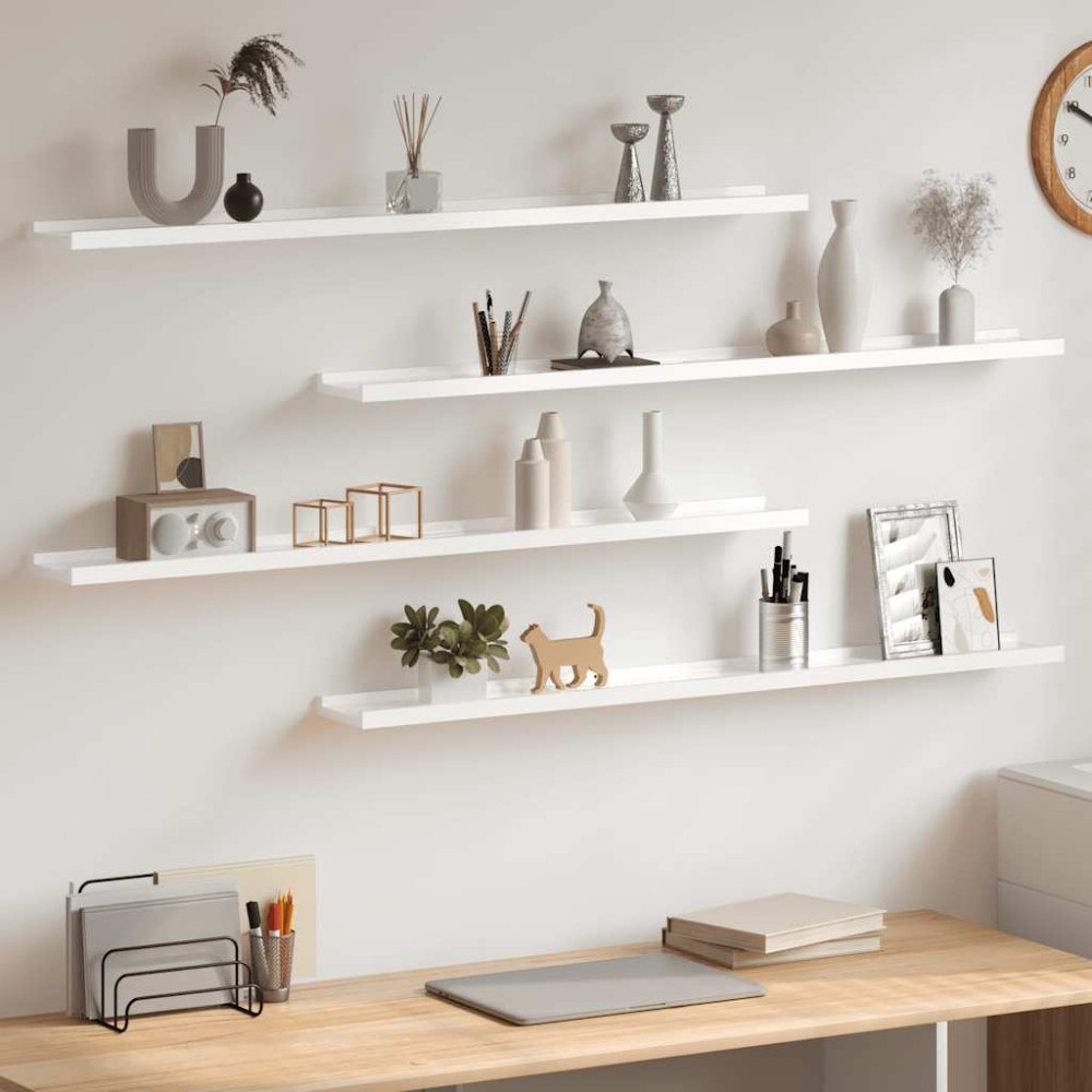 vidaXL Vägghyllor 4 st vit högglans 100x9x3 cm