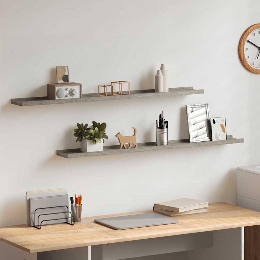 vidaXL Vägghyllor 2 st betonggrå 100x9x3 cm