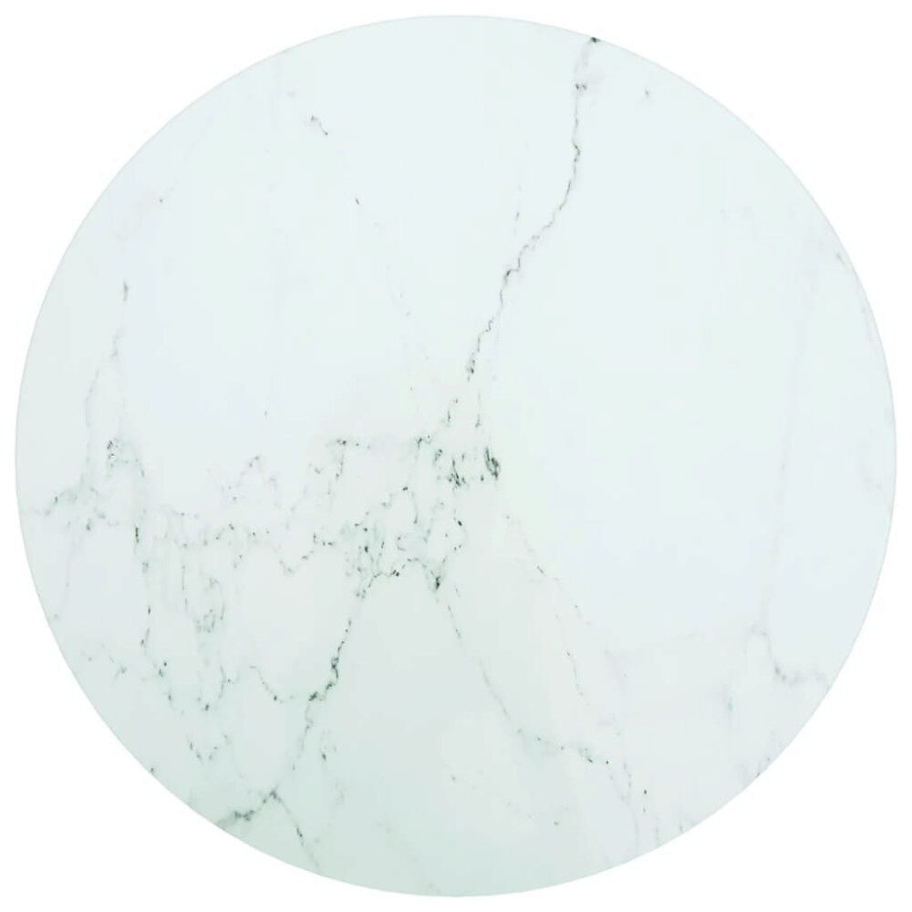 vidaXL Bordsskiva vit Ø50x0,8 cm härdat glas med marmortextur