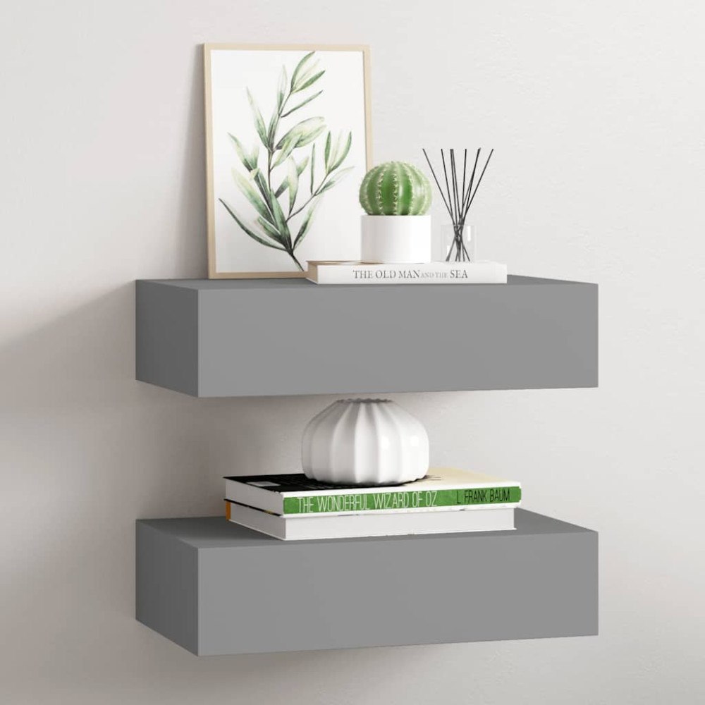 vidaXL Väggmonterade lådor grå 2 st 40x23,5x10 cm MDF