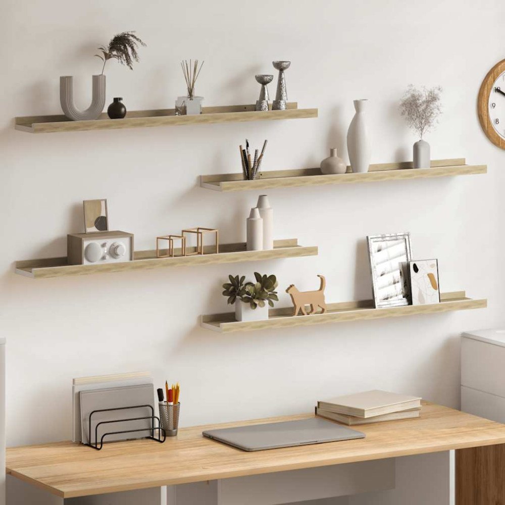 vidaXL Vägghyllor 4 st vit och sonoma-ek 80x9x3 cm