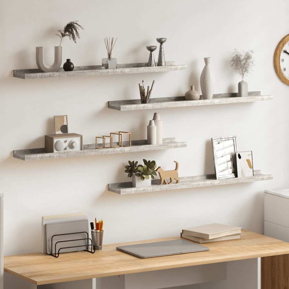vidaXL Vägghyllor 4 st betonggrå 80x9x3 cm