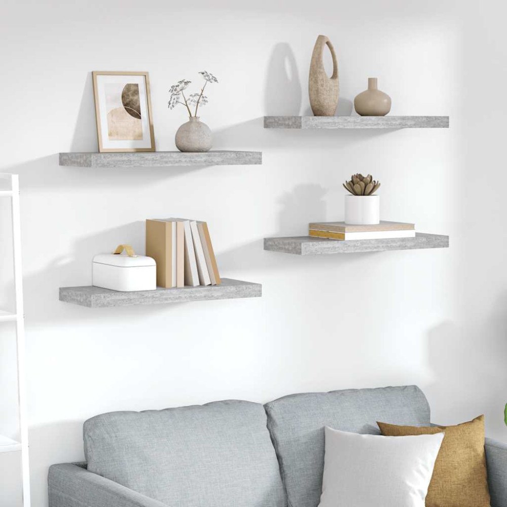 vidaXL Svävande vägghyllor 4 st betonggrå 60x23,5x3,8 cm MDF
