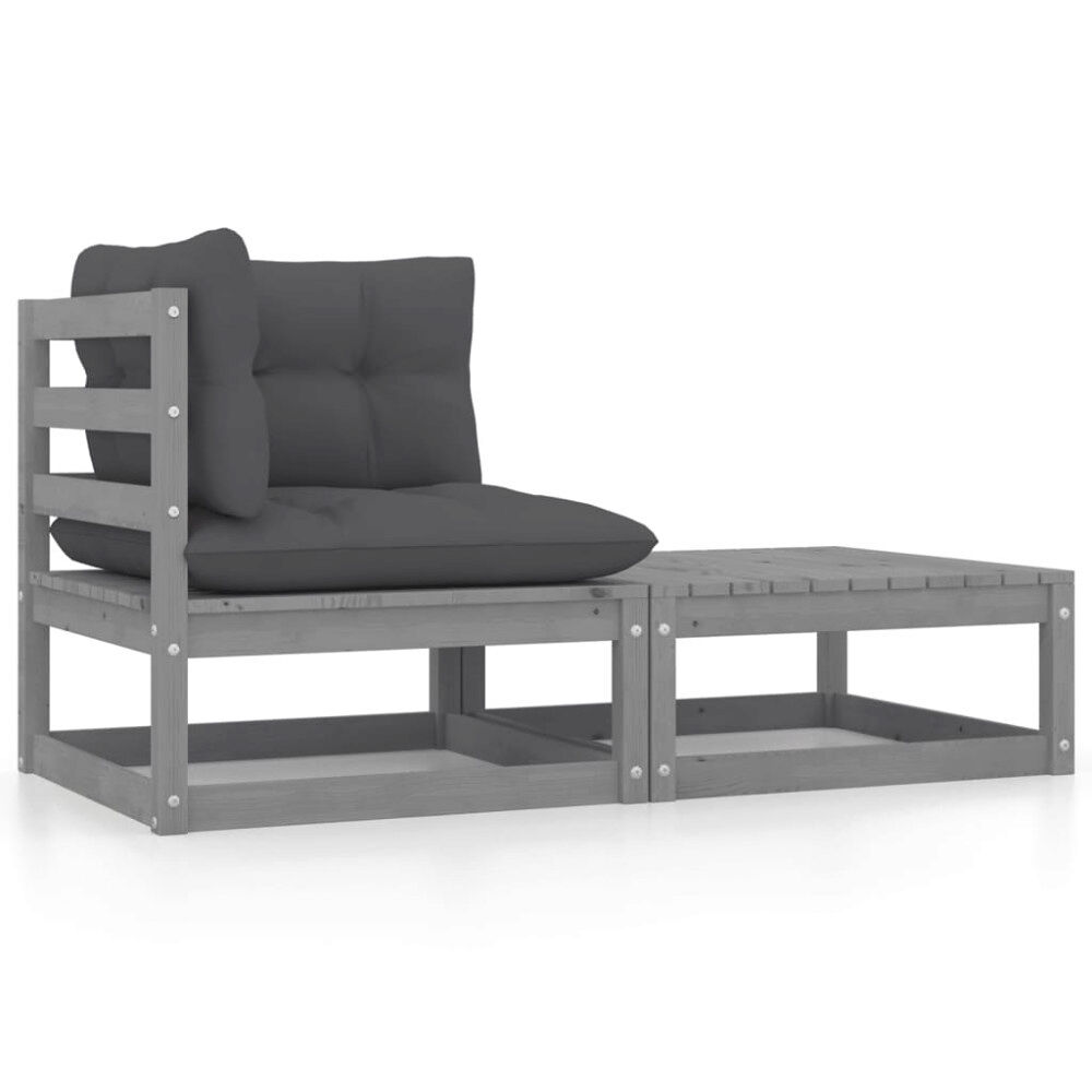 vidaXL Loungegrupp med dynor 2 delar grå massiv furu