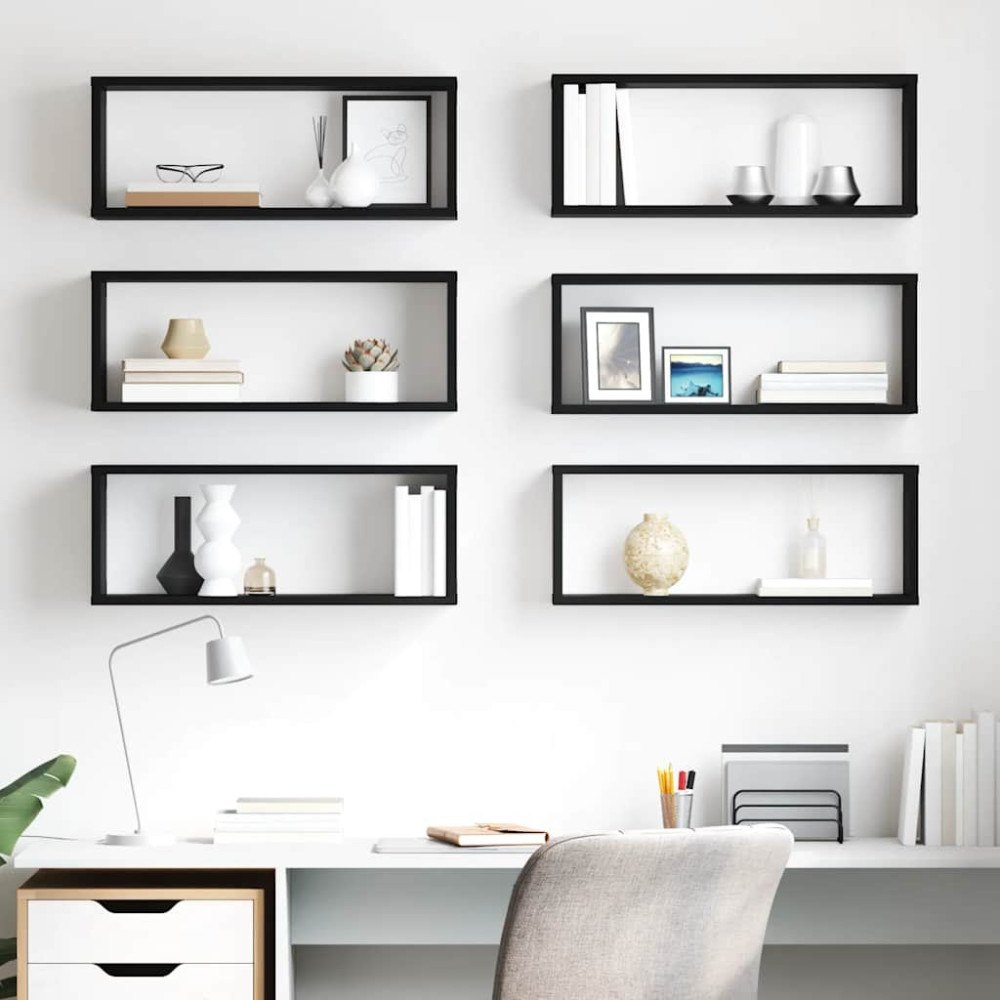 vidaXL Vägghyllor 6 st svart 60x15x23 cm konstruerat trä