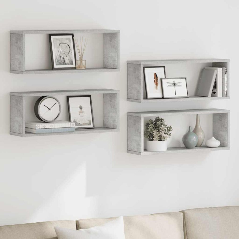 vidaXL Vägghylla kubformad 4 st betonggrå 60x15x23 cm konstruerat trä