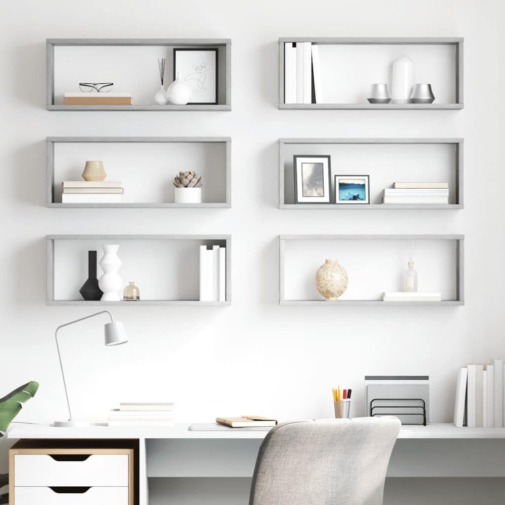 vidaXL Vägghylla kubformad 6 st betonggrå 60x15x23 cm konstruerat trä
