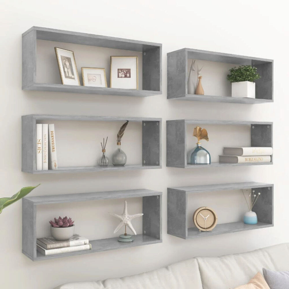 vidaXL Vägghylla kubformad 6 st betonggrå 60x15x23 cm konstruerat trä