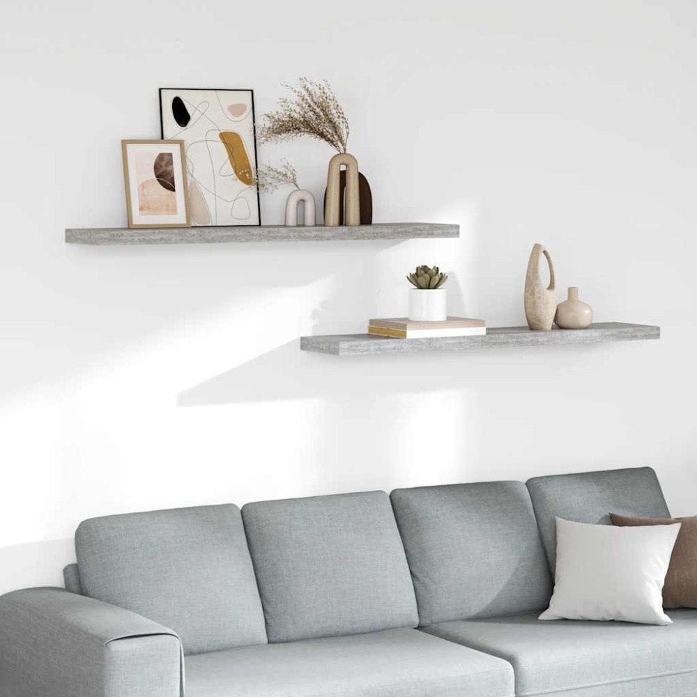 vidaXL Svävande vägghyllor 2 st betonggrå 120x23,5x3,8 cm MDF
