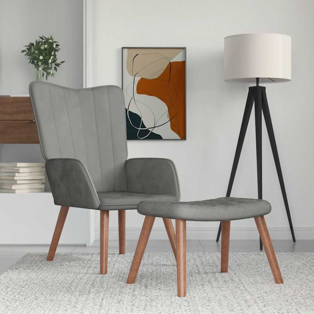 vidaXL Vilstol med fotpall ljusgrå sammet