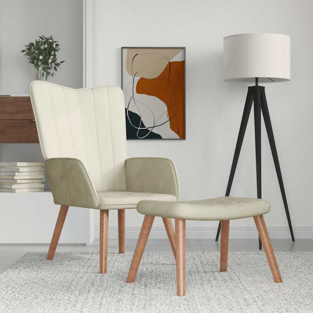 vidaXL Vilstol med fotpall gräddvit sammet