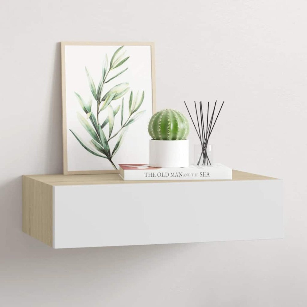 vidaXL Väggmonterad lådhylla ek och vit 40x23,5x10cm MDF