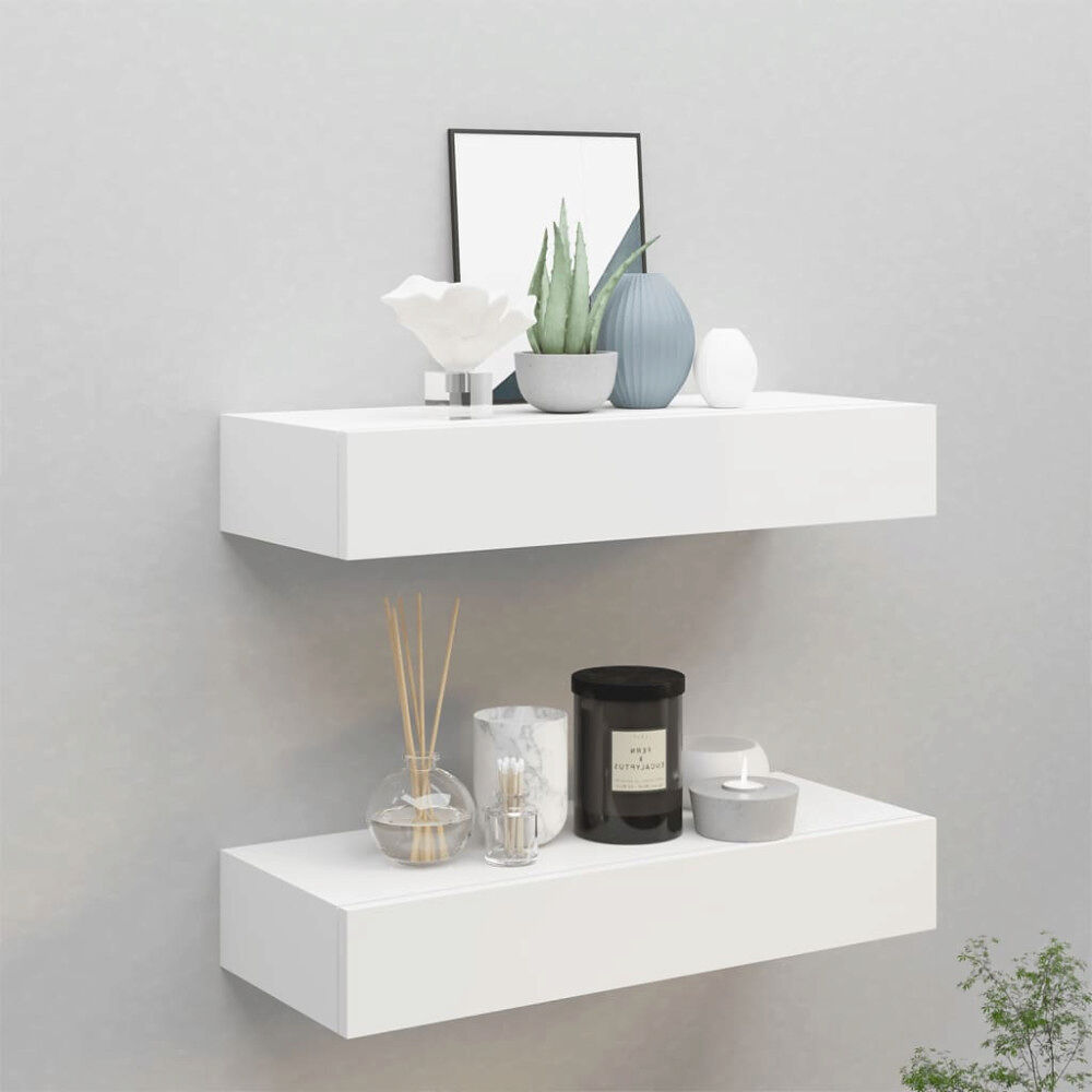 vidaXL Väggmonterad låda 2 st vit 60x23,5x10 cm MDF