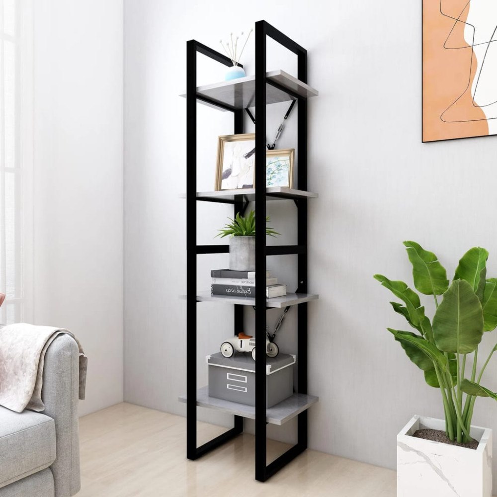vidaXL Bokhylla 4 hyllor betonggrå 40x30x140 cm konstruerat trä