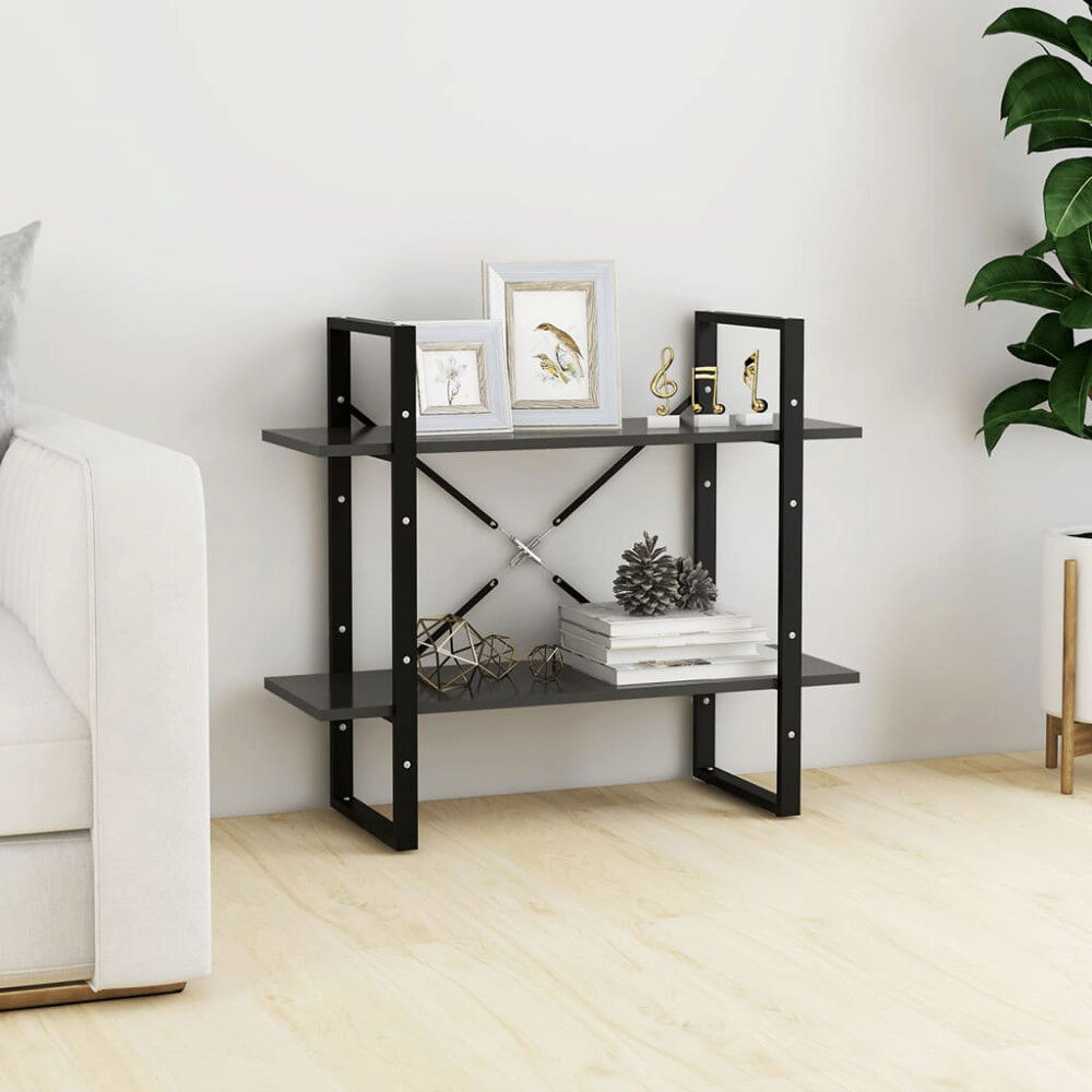 vidaXL Bokhylla 2 hyllplan grå 80x30x70 cm konstruerat trä