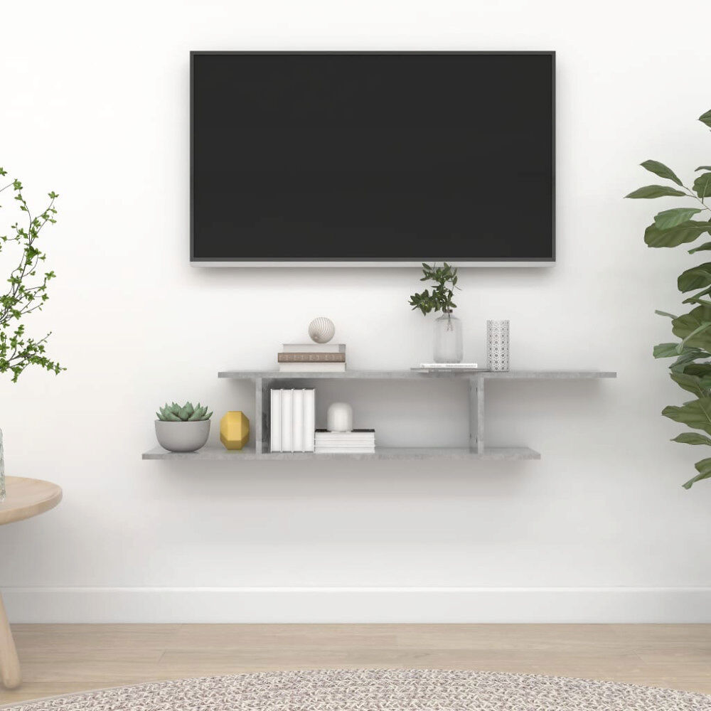vidaXL Väggmonterad tv-hylla betonggrå 125x18x23 cm konstruerat trä