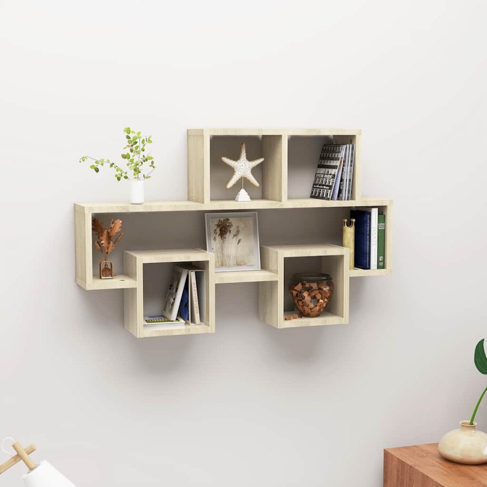 vidaXL Bilformad vägghylla sonoma-ek 82x15x51 cm konstruerat trä