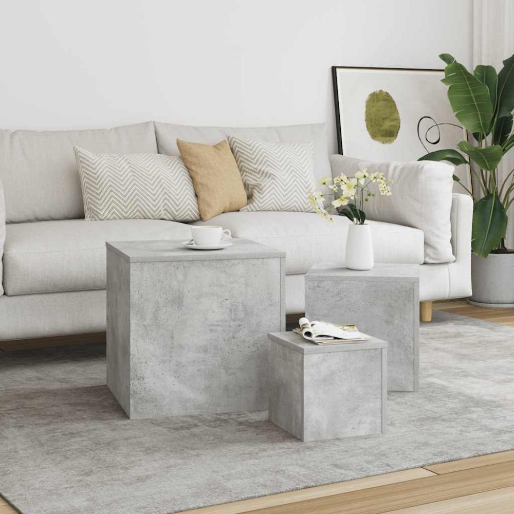 vidaXL Sidobord 3 st betonggrå konstruerat trä