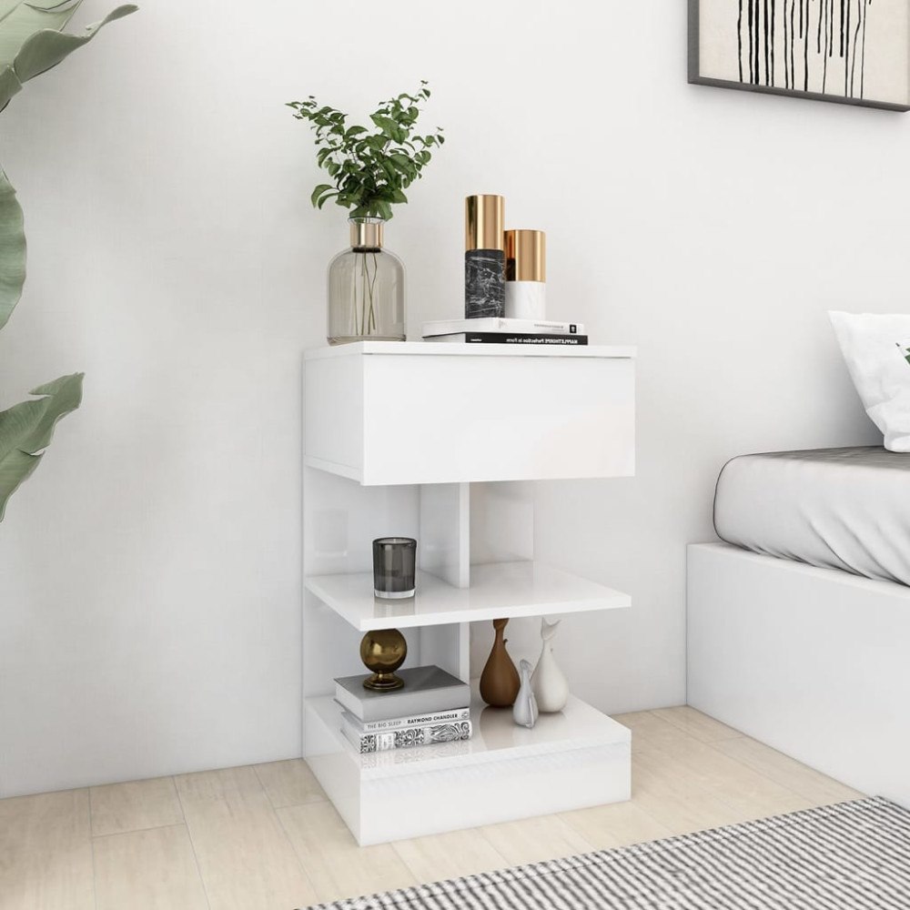 vidaXL Sängbord vit högglans 40x35x65 cm konstruerat trä