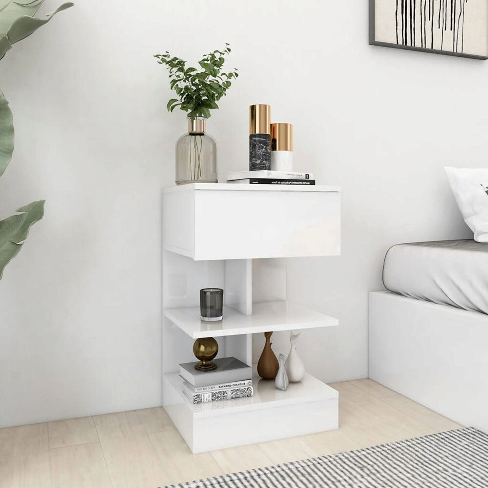 vidaXL Sängbord vit högglans 40x35x65 cm konstruerat trä