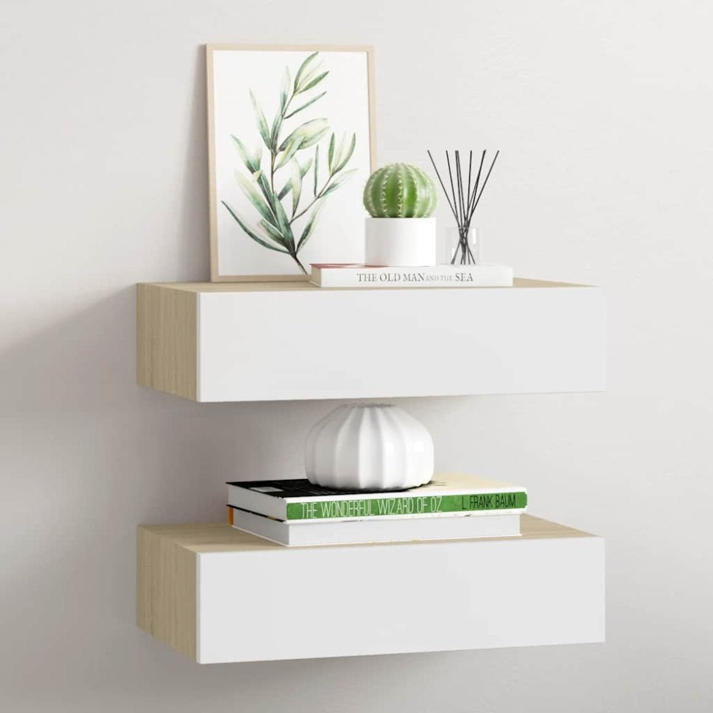 vidaXL Vägglådor ek och vit 2 st 40x23,5x10 cm MDF
