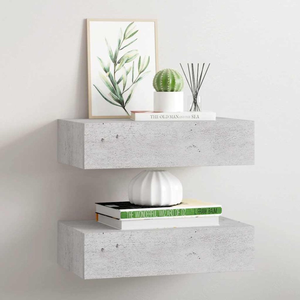 vidaXL Vägglådor betonggrå 2 st 40x23,5x10 cm MDF