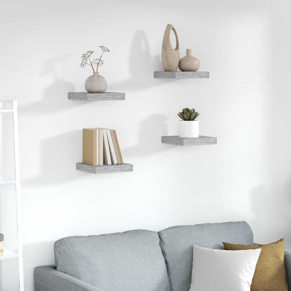 vidaXL Svävande vägghyllor 4 st betonggrå 23x23,5x3,8 cm MDF