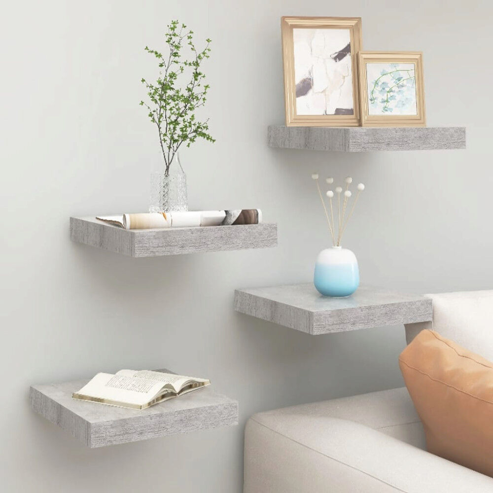 vidaXL Svävande vägghyllor 4 st betonggrå 23x23,5x3,8 cm MDF